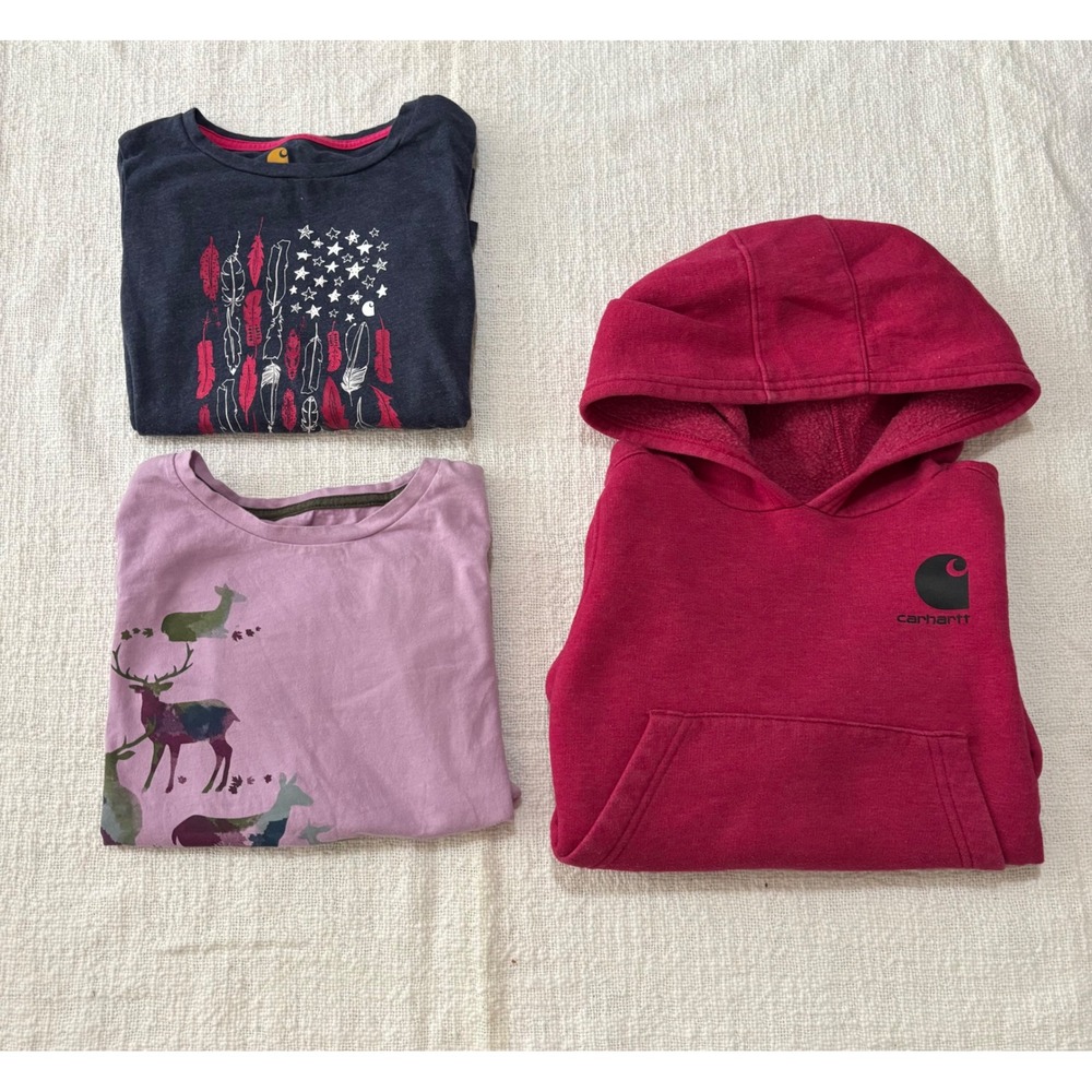 Carhartt Girls Size 6 Lot Hoodie and 2 Long Sleeve Graphic Tees Magenta Purple